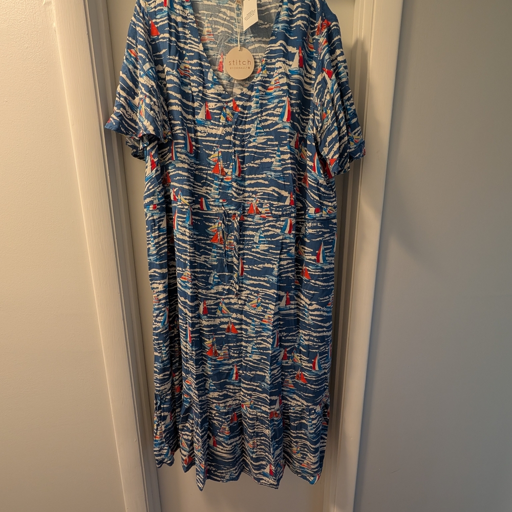 Stitch By Chenault Blue and Red Sailboat Dress